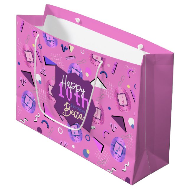 Retro Pink Tamagotchi Birthday Large Gift Bag (Front Angled)