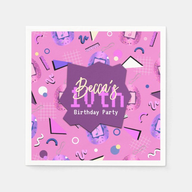Retro Pink Tamagotchi Birthday Napkins (Front)