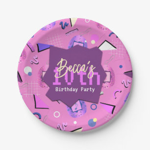 Retro Pink Tamagotchi Birthday Paper Plates