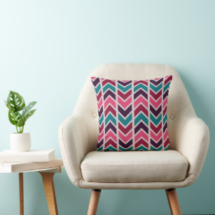 Retro Pink, Teal, Navy Blue & Red Chevron Pillow