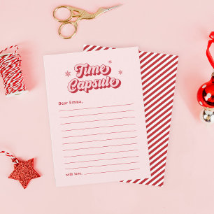 Retro Pink Time Capsule Christmas Baby Shower Game Note Card