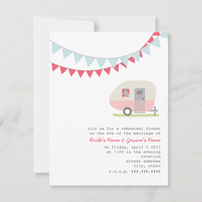 Retro Pink Trailer Rehearsal Dinner Invitation (Front)