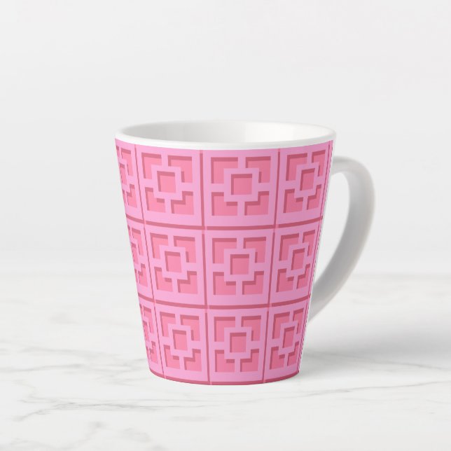 Retro Pink Trellis Latte Mug (Right Angle)