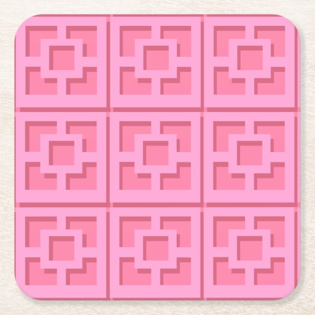 Retro Pink Trellis Paper Coaster (Front)