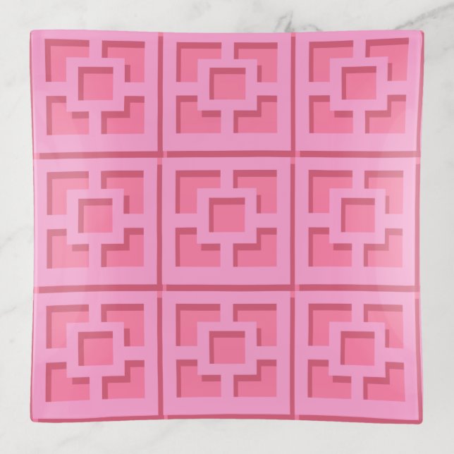 Retro Pink Trellis Trinket Tray (Front)