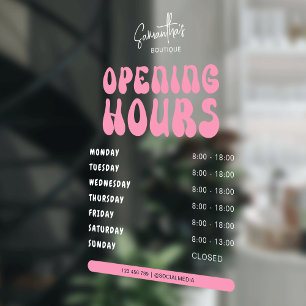 Retro Pink Trendy Beauty Salon Shop Opening Hours Window Cling