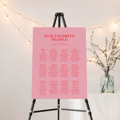 Retro Pink Trendy Seating Charts Foam Board