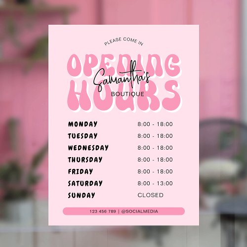 Retro Pink Trendy Spa Salon Shop Opening Times Window Cling