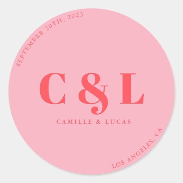Retro Pink trendy wedding  Classic Round Sticker (Front)