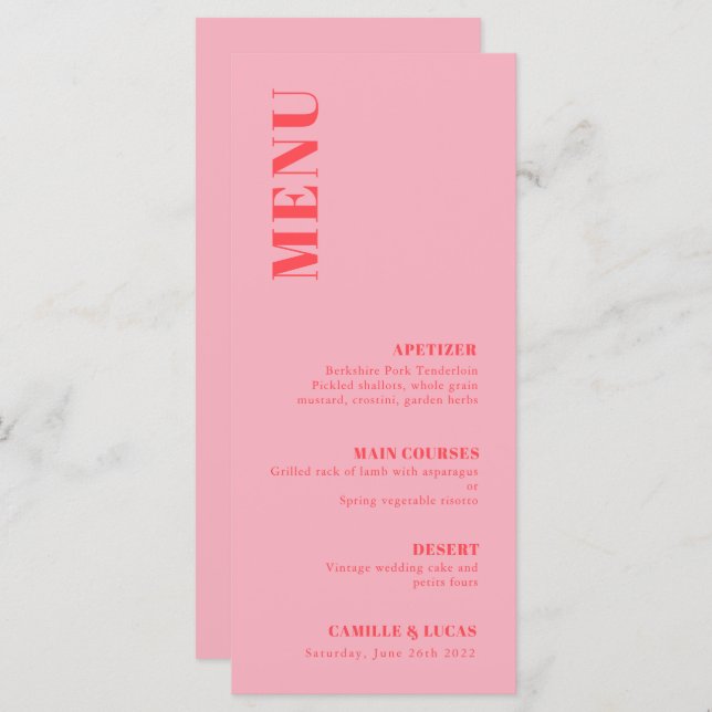 Retro Pink Trendy Wedding Menu (Front/Back)