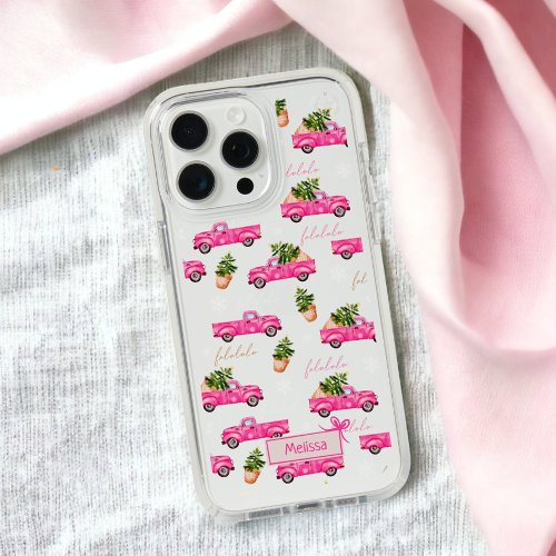 Retro pink truck Christmas illustration pattern iPhone 15 Pro Max Case