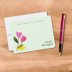 Retro Pink Tulips Pastel Peach Hand-Illustrated Note Card