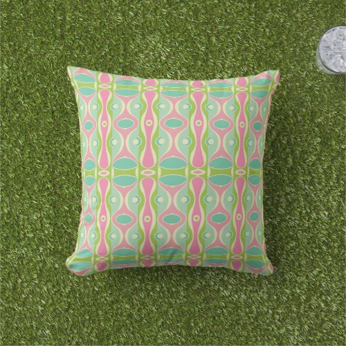 Retro pink turquoise ogee outdoor pillow