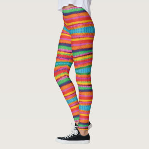 Women's Pink Yellow Striped Leggings