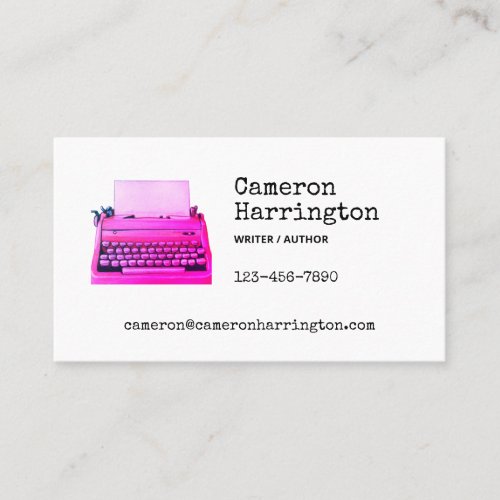 Retro Pink Typewriter Cute Scholarly Feminist Business Card