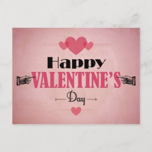Retro Pink Valentine's Day Card - Hearts and Hands