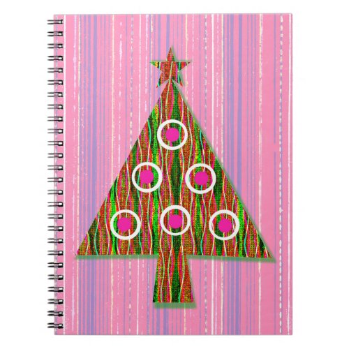 Retro Pink Vintage Style Christmas Tree Art Notebook