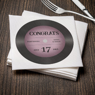 Retro Pink Vinyl Record Wedding Congratulations Napkins