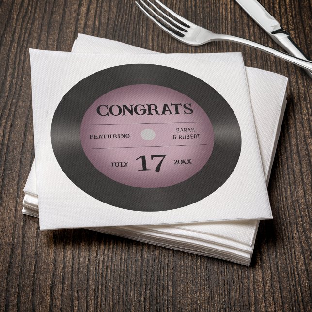 Retro Pink Vinyl Record Wedding Congratulations Napkins (Creator Uploaded)