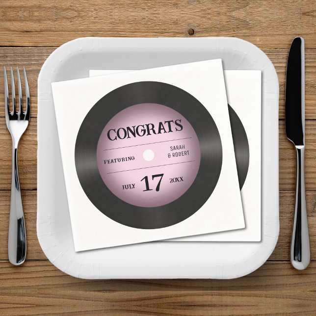 Retro Pink Vinyl Record Wedding Congratulations Napkins (Retro Pink Vinyl Record Wedding Congratulations Napkins
)