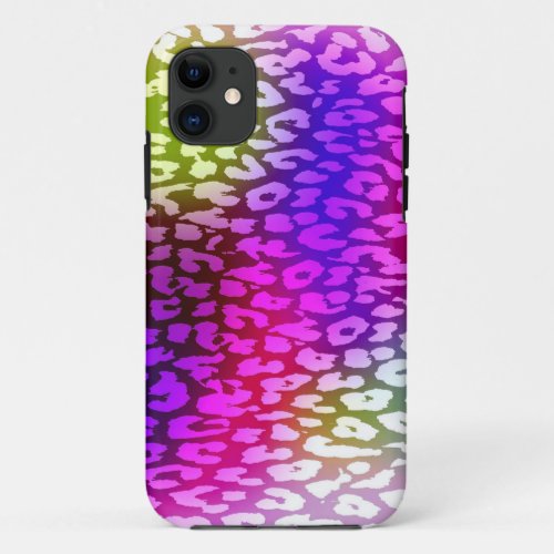 Retro pink violet green leopard print skin iPhone 11 case