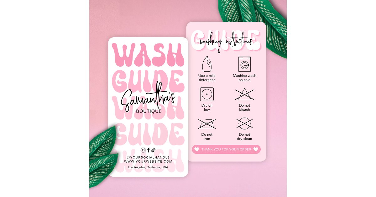 Retro Pink Washing Instructions Laundry Care Guide Business Card | Zazzle