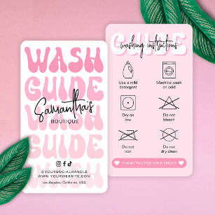 Retro Pink Washing Instructions Laundry Care Guide Business Card
