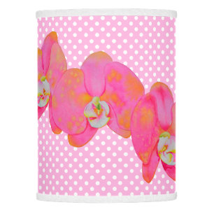 Retro Pink watercolor Orchid painting, polka dots Lamp Shade