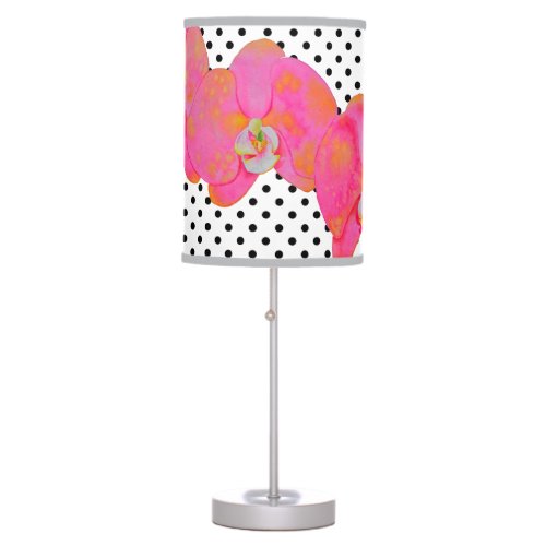 Retro Pink watercolor Orchid painting polkadots  Table Lamp