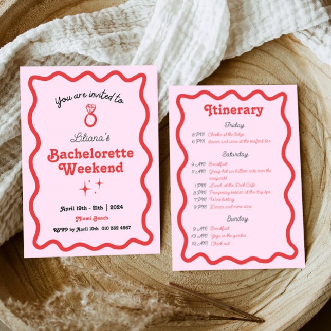 Retro Pink Wave Bachelorette Weekend Itinerary Invitation (Creator Uploaded)