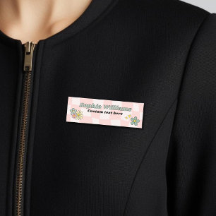 Retro Pink Wavy Checker  Name Tag