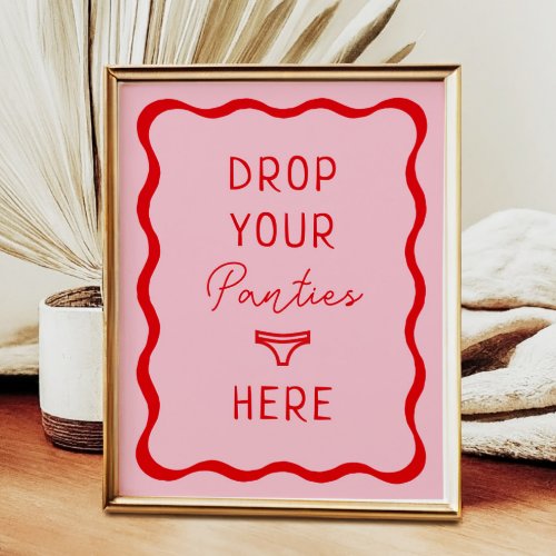 Retro Pink Wavy Drop Your Panties Here Game Sign