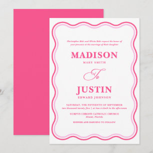Retro Pink Wavy Formal Wedding Invitation