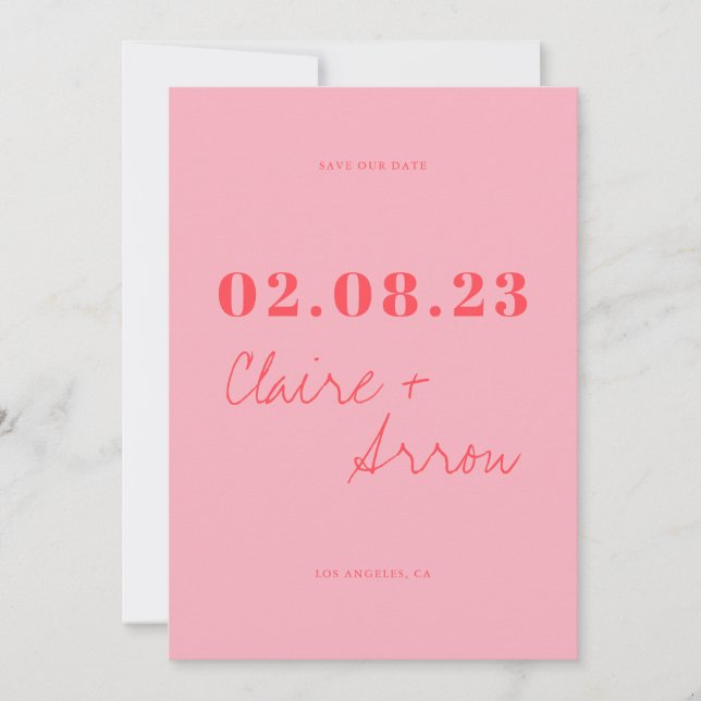 Retro Pink Wedding Save the Date Invitation (Front)