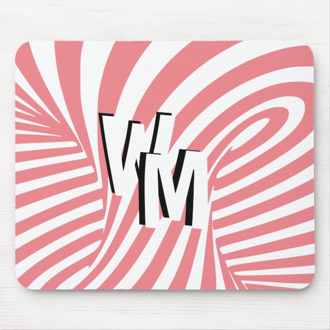 Retro Pink White Abstract Zebra Pattern Initials Mouse Pad (Front)