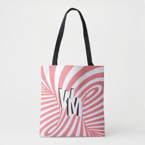 Retro Pink White Abstract Zebra Pattern Initials Tote Bag