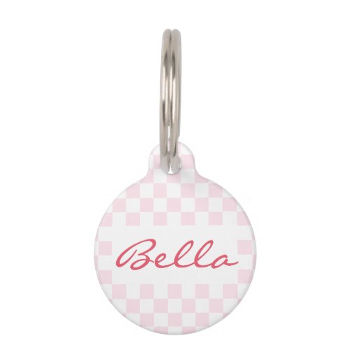 Retro Pink White Checkered Cat Kitty Dog Pup Name Pet ID Tag