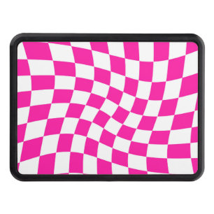 Retro Pink White Checks Warped Checkered  Hitch Cover