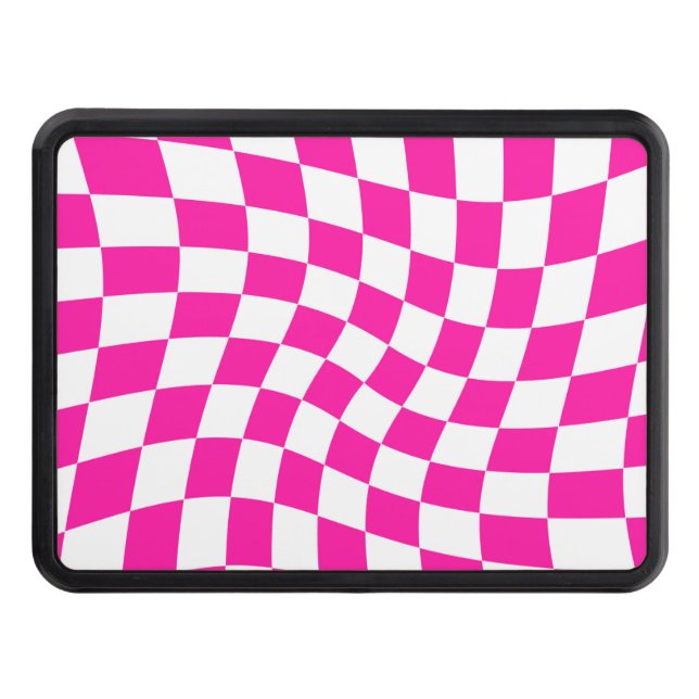 Retro Pink White Checks Warped Checkered  Hitch Cover (Front)