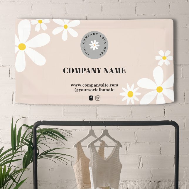 Retro Pink & White Daisy Business Logo Display Banner (Creator Uploaded)