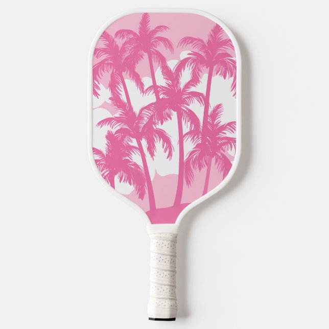 Retro Pink White Palm Trees Tropical  Pickleball Paddle (Back)