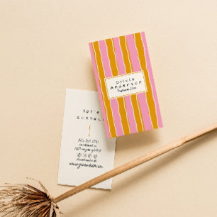 Retro Pink Yellow 70s Stripes Trendy Boho Girly Business Card