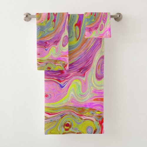Retro Pink Yellow and Magenta Abstract Groovy Art Bath Towel Set