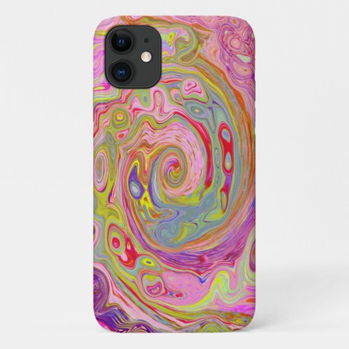 Retro Pink Yellow and Magenta Abstract Groovy Art iPhone 11 Case