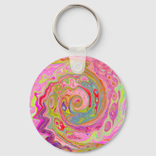 Retro Pink, Yellow and Magenta Abstract Groovy Art Keychain
