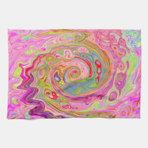 Retro Pink, Yellow and Magenta Abstract Groovy Art Kitchen Towel