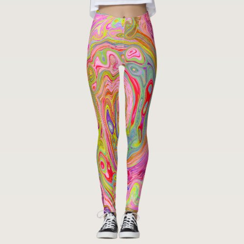 Retro Pink Yellow and Magenta Abstract Groovy Art Leggings