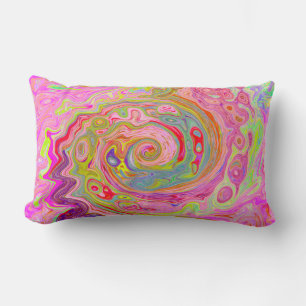 Retro Pink, Yellow and Magenta Abstract Groovy Art Lumbar Pillow