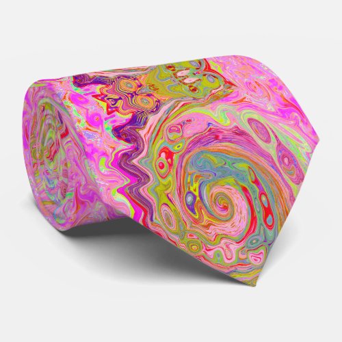 Retro Pink Yellow and Magenta Abstract Groovy Art Neck Tie