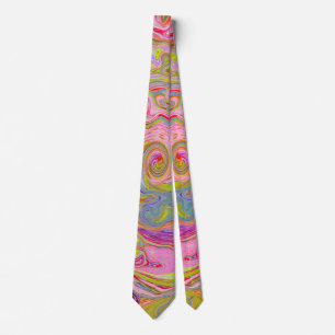 Retro Pink, Yellow and Magenta Abstract Groovy Art Neck Tie
